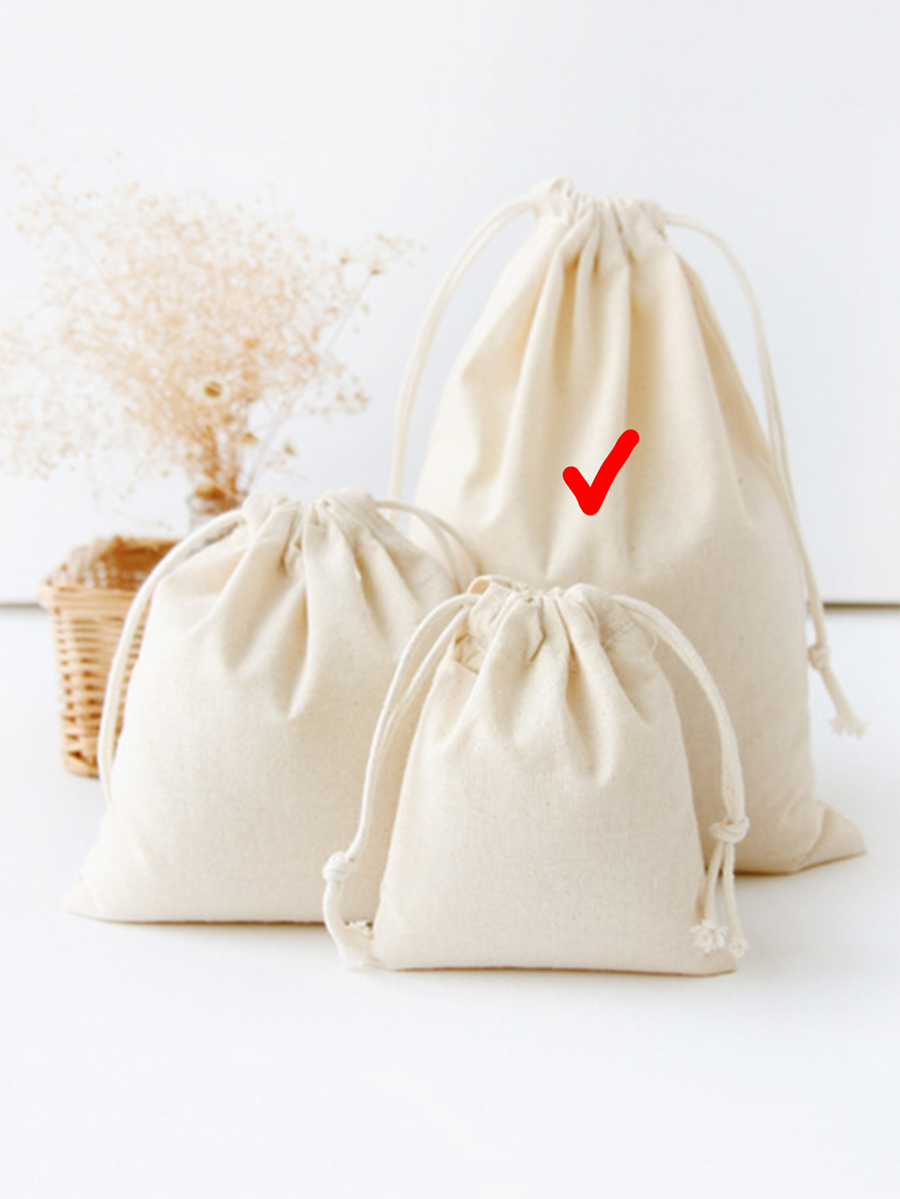Cream Large Size Simple Solid Drawstring Pouch Bag
