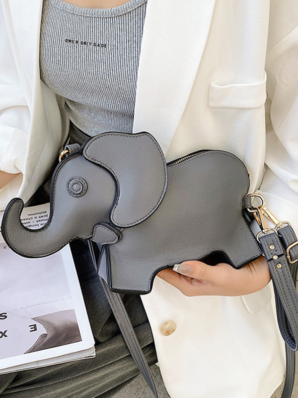 Gray Pu Elephant Shape Shoulder Bag Handbag