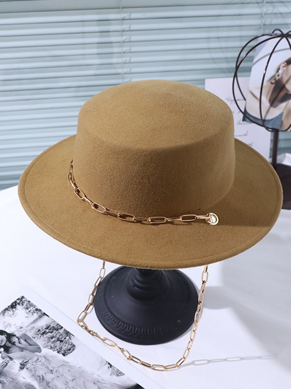 Brown Vintage Wool Blend Solid Color Chain Top Hat