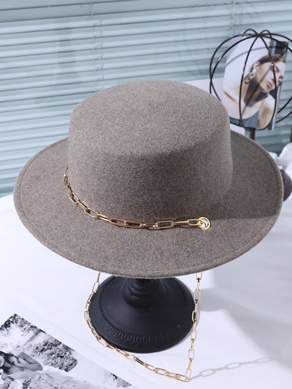 Khaki Vintage Wool Blend Solid Color Chain Top Hat