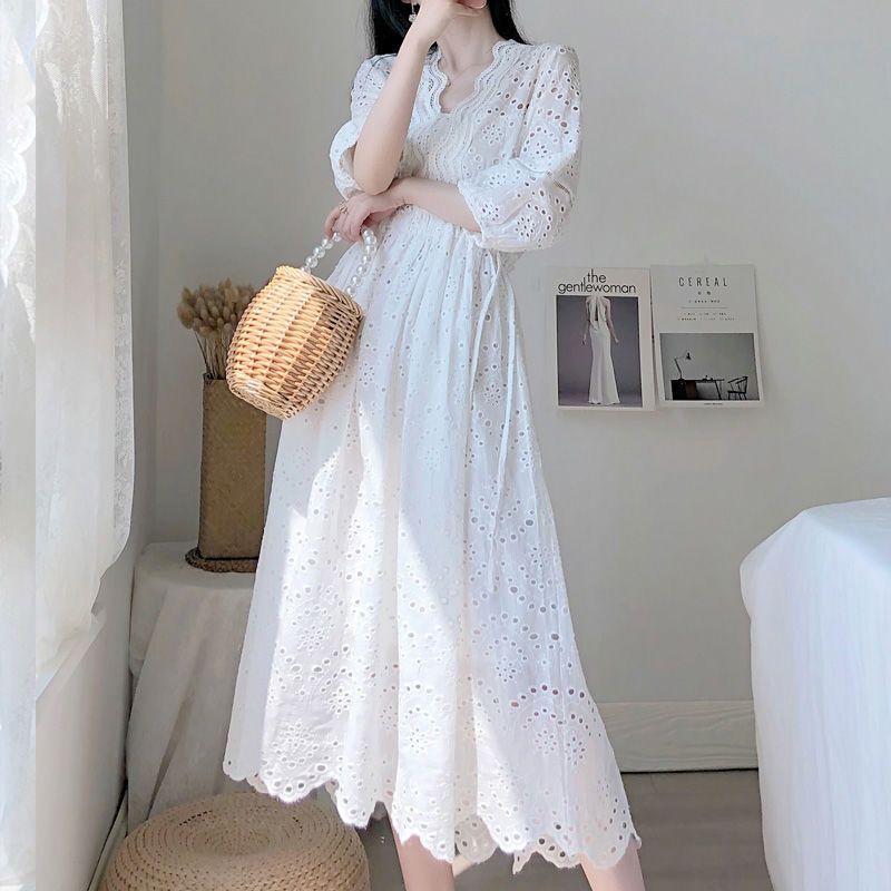 Lace Embroidered Seaside Resort Beach Dress