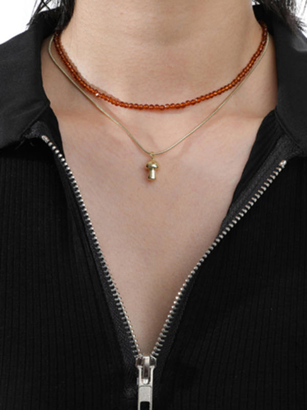 Brown Simple Normcore Mushroom Shape Necklaces Accessories