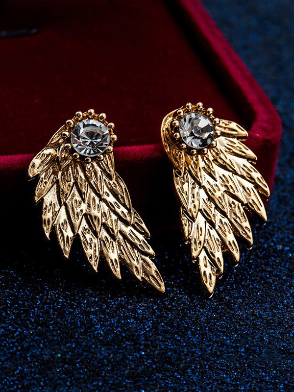 Gold Original Rhinestone Wings Shape Earrings