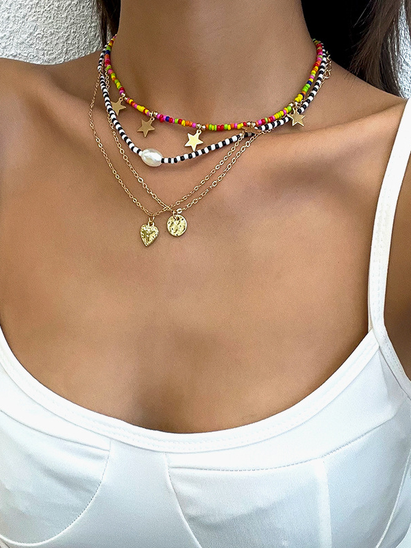 Stylish Contrast Color Beads Geometric Necklace