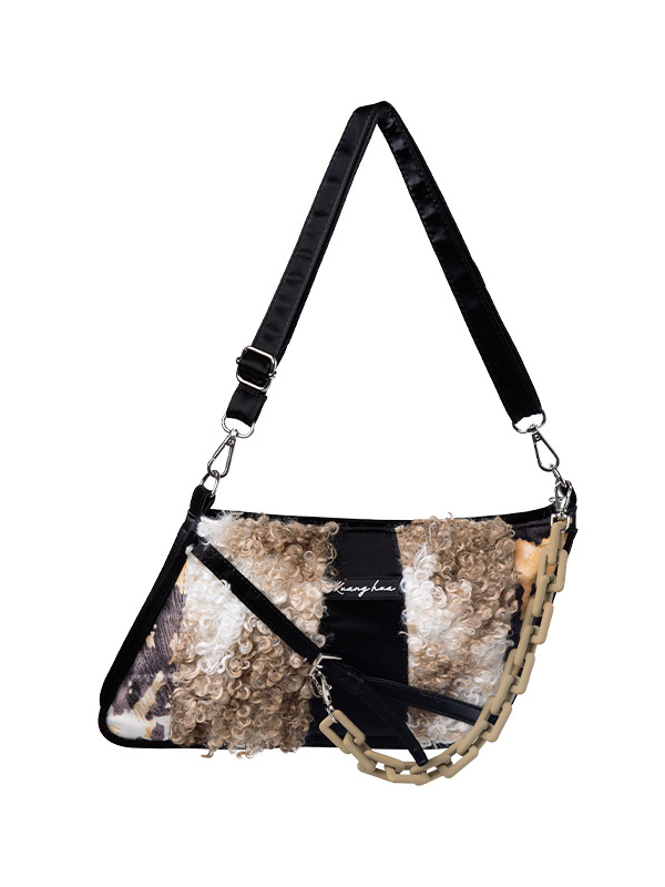 Khaki Original Stylish Leopard Sherpa Chain Bag