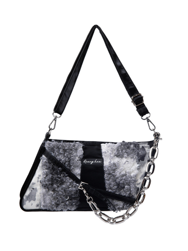 Gray Original Stylish Leopard Sherpa Chain Bag