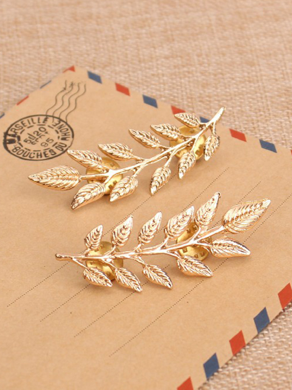 Gold Vintage Feather Solid Color Brooch