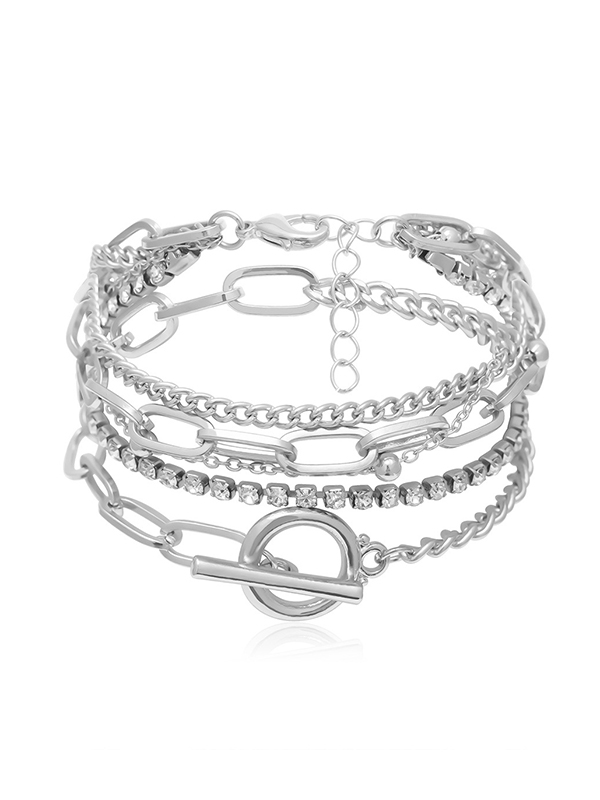 Silver Original Simple Rhinestone Chains Bracelet