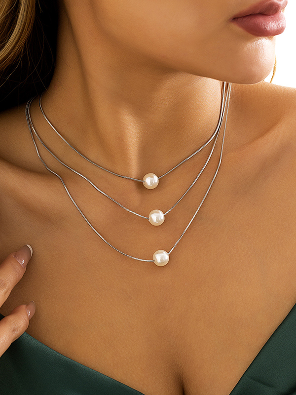 White Simple Multilayer Pearl Necklaces Accessories