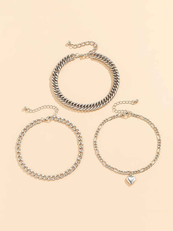 Silver Simple Cool 3 Pieces Anklets