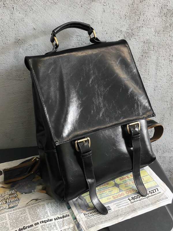 BLACK Simple Vintage Solid Color Backpack