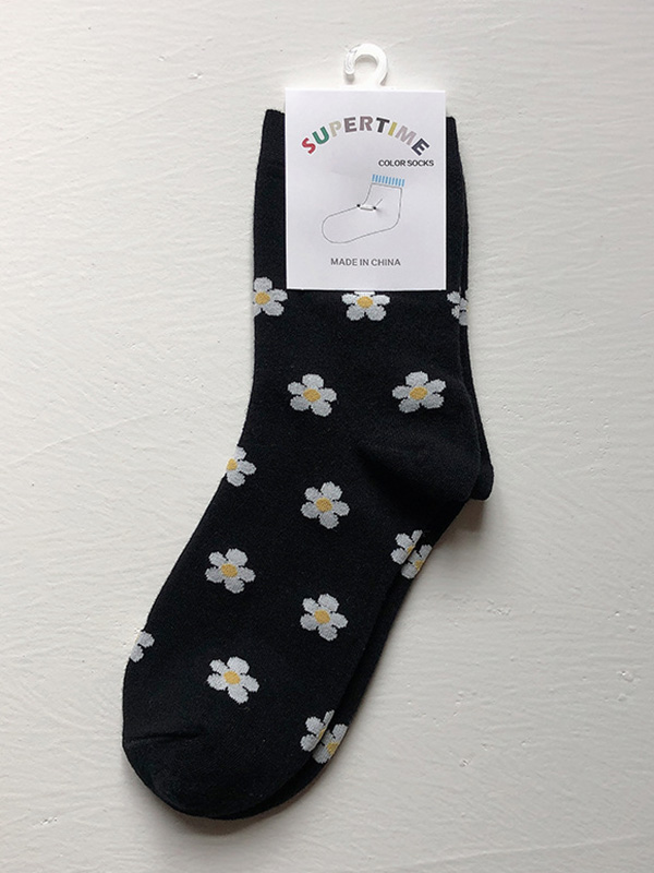 Black Qute Flower Printed Socks