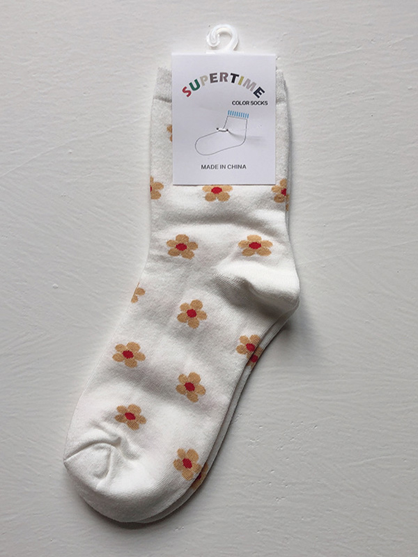 Light Orange Qute Flower Printed Socks
