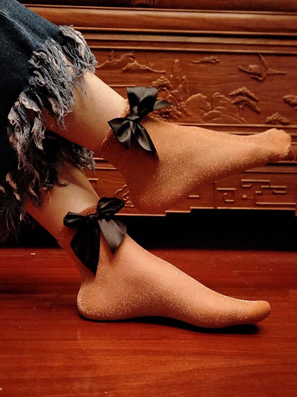 Ginger Bow-embellished Thin Socks