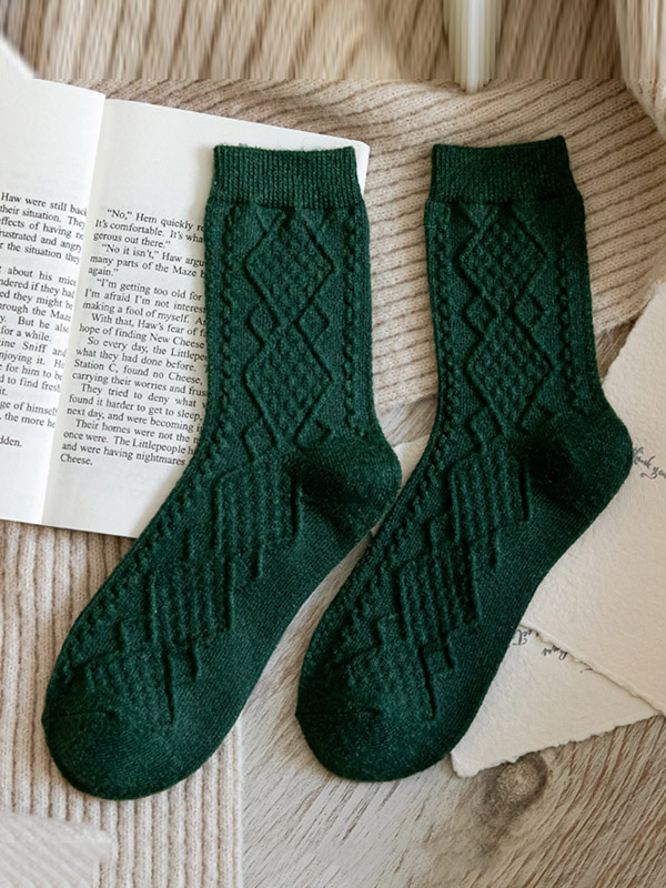 Blackish Green Vintage Jacquard Knitting Socks