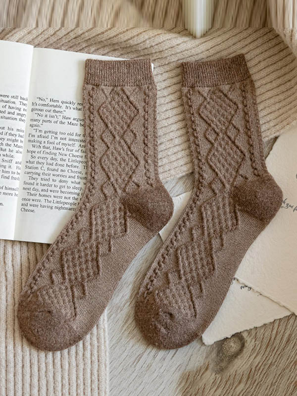Deep Khaki Vintage Jacquard Knitting Socks