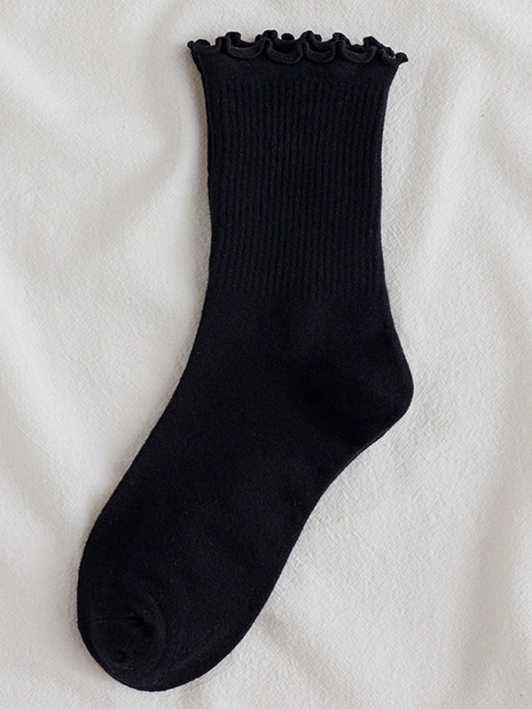 Black Casual Simple Falbala Socks