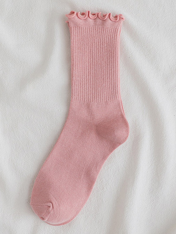 Pink Casual Simple Falbala Socks
