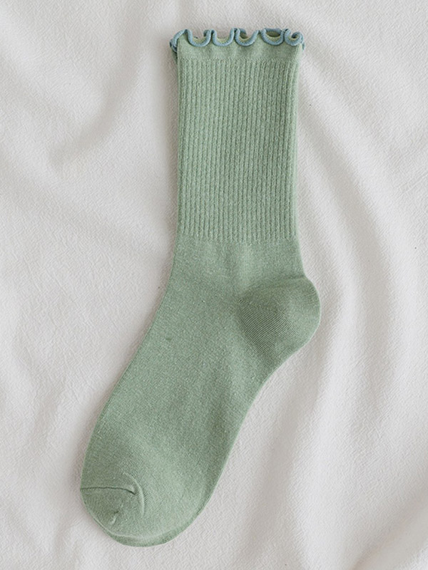 Green Casual Simple Falbala Socks