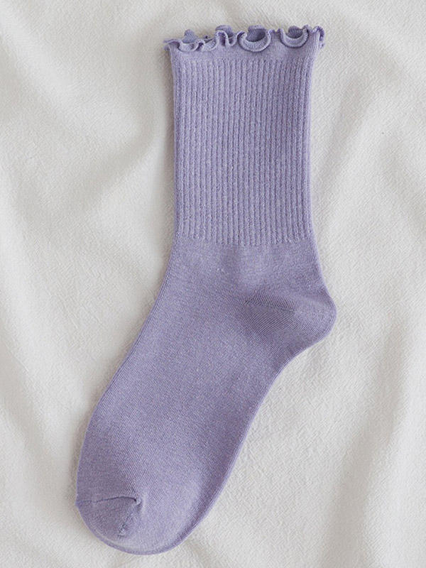 Purple Casual Simple Falbala Socks