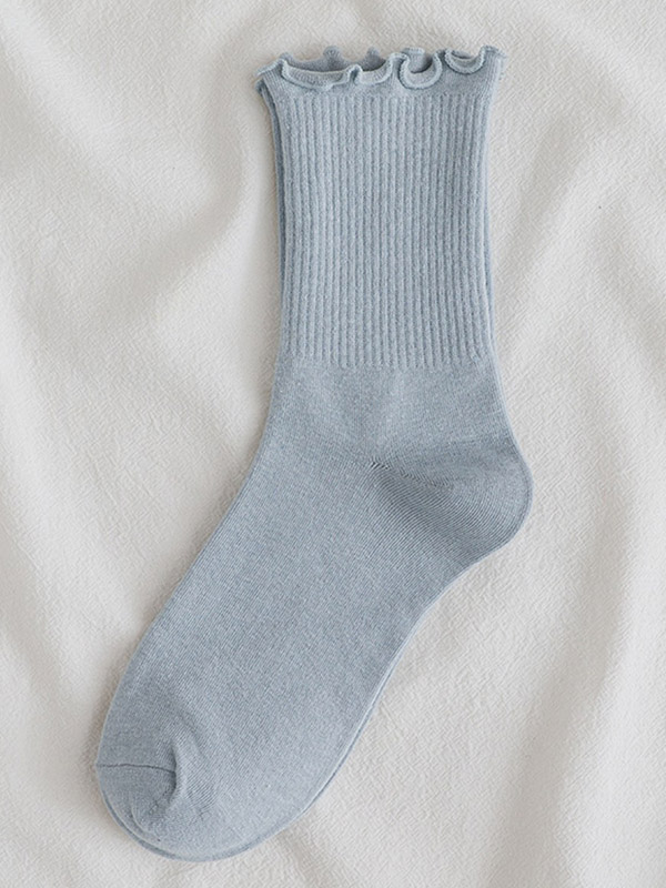 Light Blue Casual Simple Falbala Socks