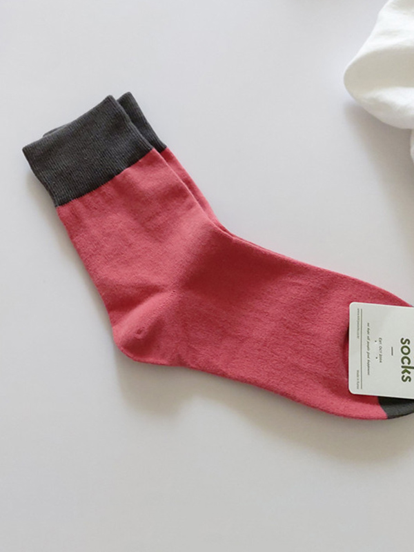 Gray+pink Simple Casual Split-joint Socks