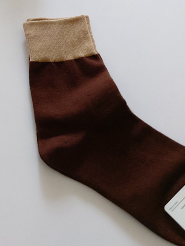 Khaki+deep Brown Simple Casual Split-joint Socks