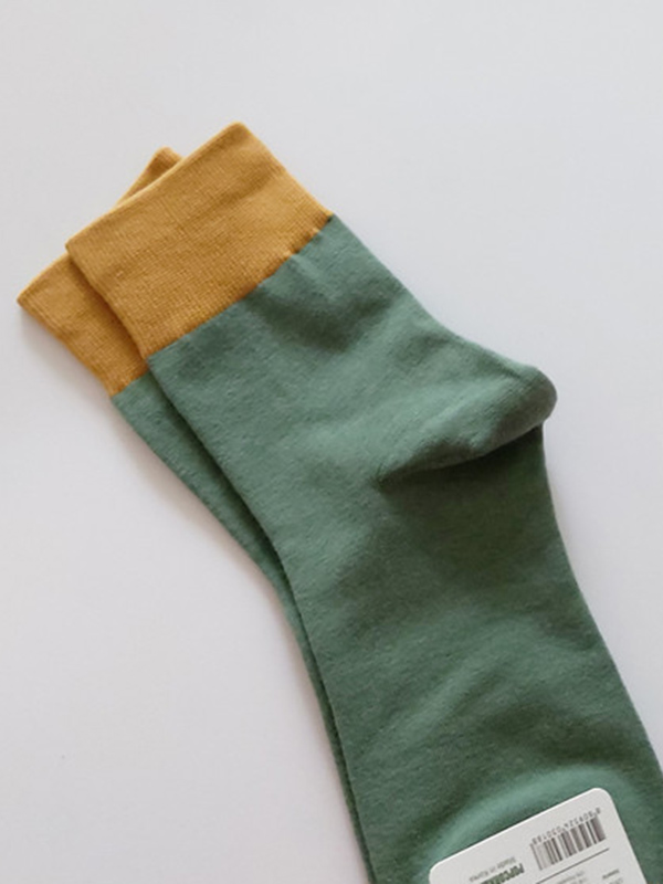 Yellow+green Simple Casual Split-joint Socks