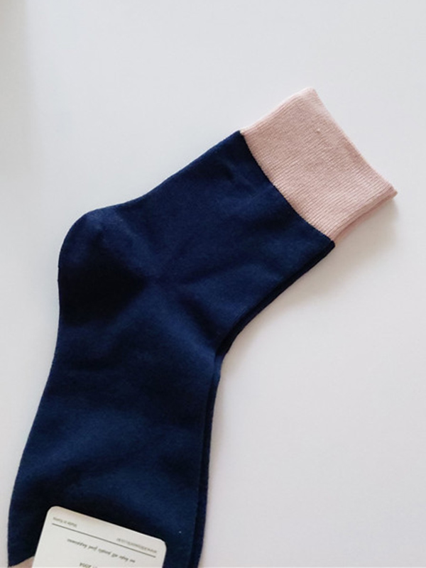 Pink+deep Blue Simple Casual Split-joint Socks