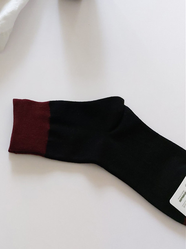 Wine Red+black Simple Casual Split-joint Socks