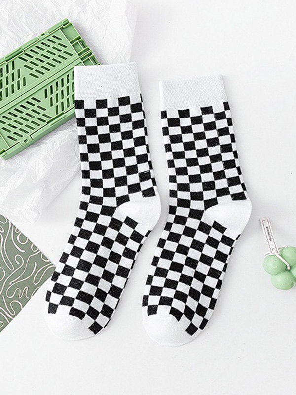 Style B Urban Green Contrast Color Plaid Socks Accessories