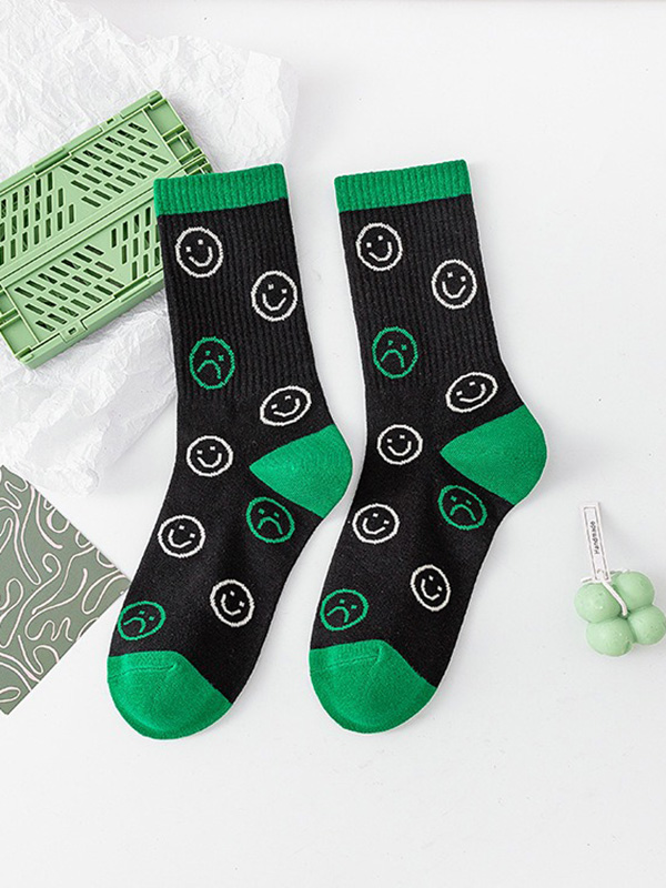 Style D Urban Green Contrast Color Plaid Socks Accessories