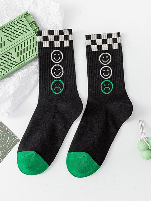Style E Urban Green Contrast Color Plaid Socks Accessories