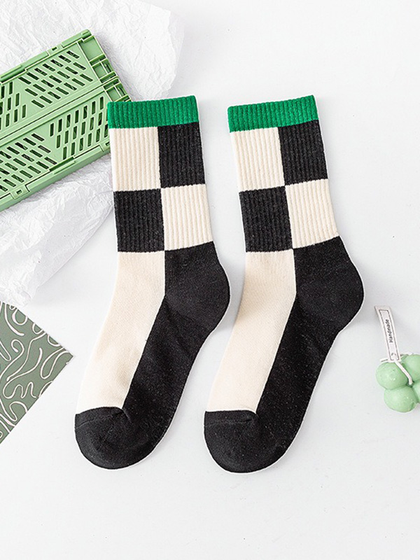 Style G Urban Green Contrast Color Plaid Socks Accessories
