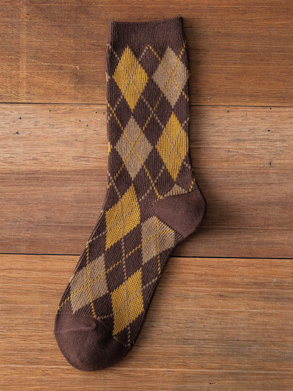 Coffee Vintage Contrast Colors Rhombic Printed Socks