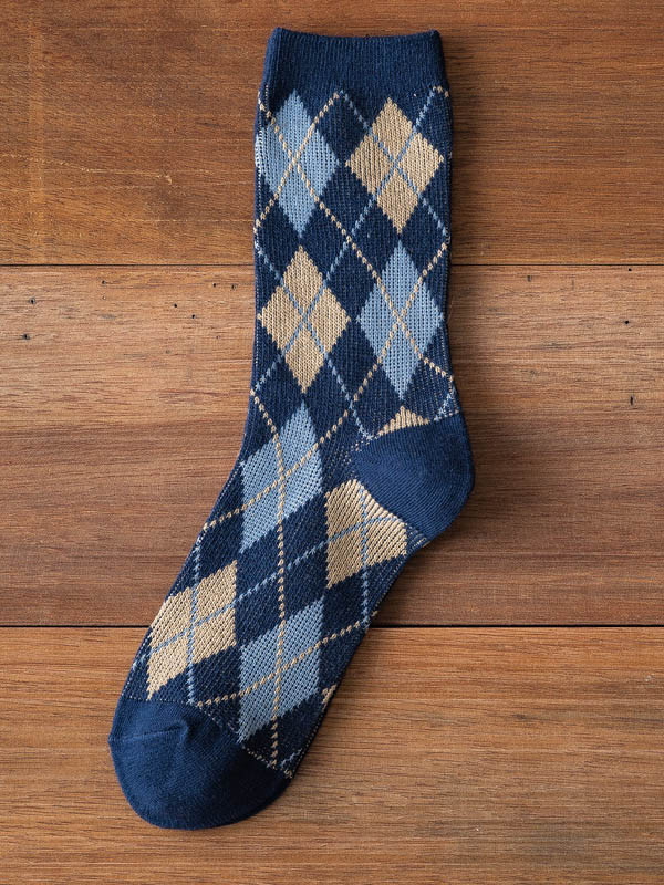 Blue Vintage Contrast Colors Rhombic Printed Socks