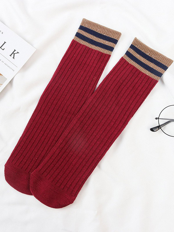 Red Vintage Contrast Color Striped Socks Accessories