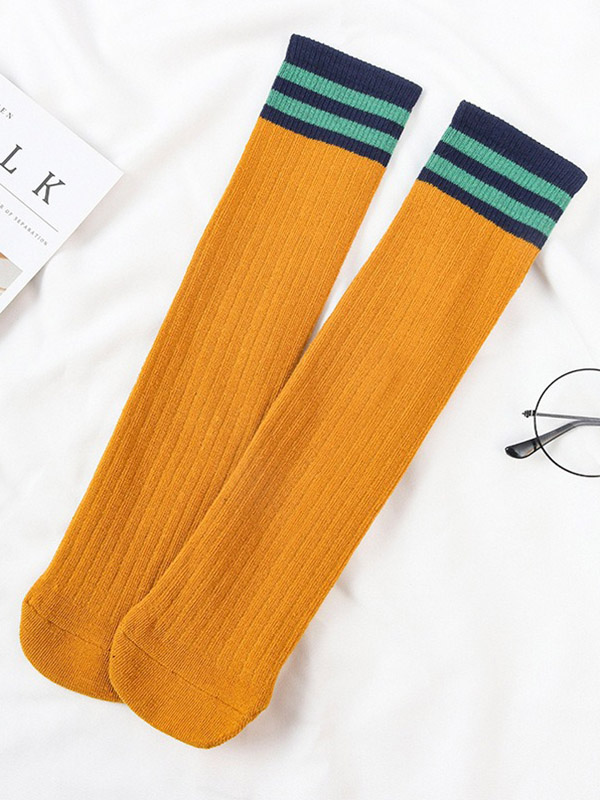 Yellow Vintage Contrast Color Striped Socks Accessories