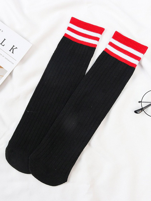 Black Vintage Contrast Color Striped Socks Accessories