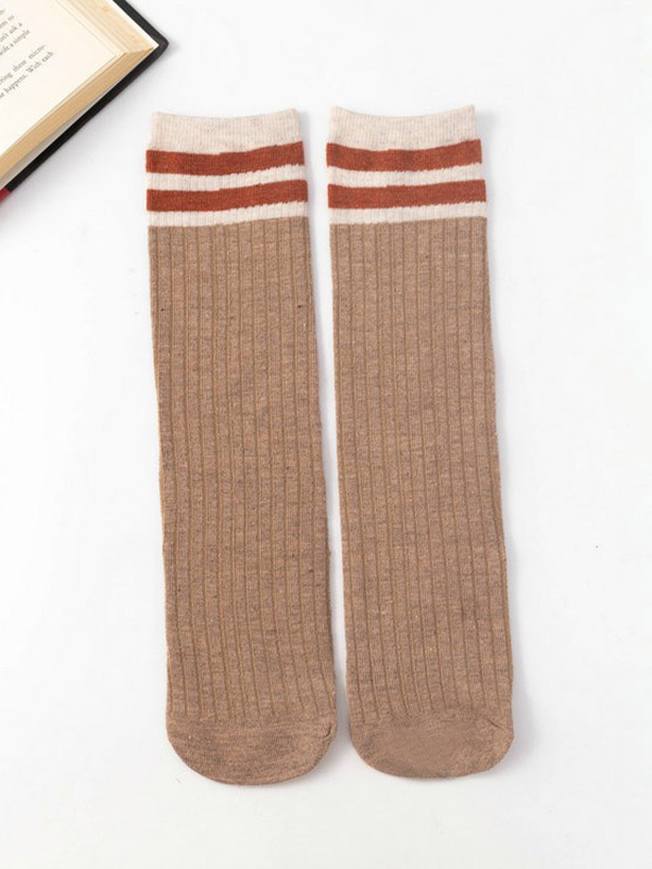 Khaki Vintage Contrast Color Striped Socks Accessories