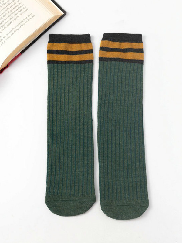 Green Vintage Contrast Color Striped Socks Accessories