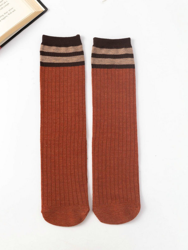 Brick Red Vintage Contrast Color Striped Socks Accessories