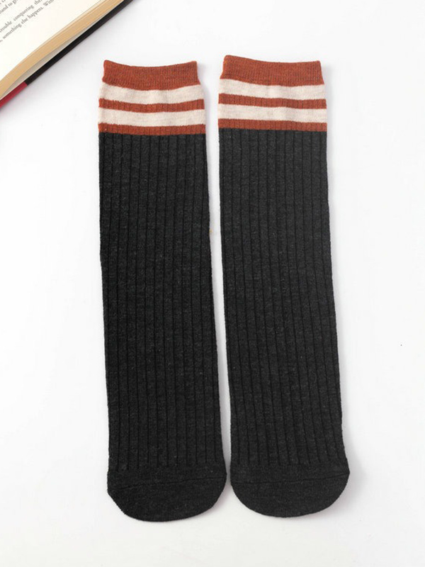 Black Gray Vintage Contrast Color Striped Socks Accessories
