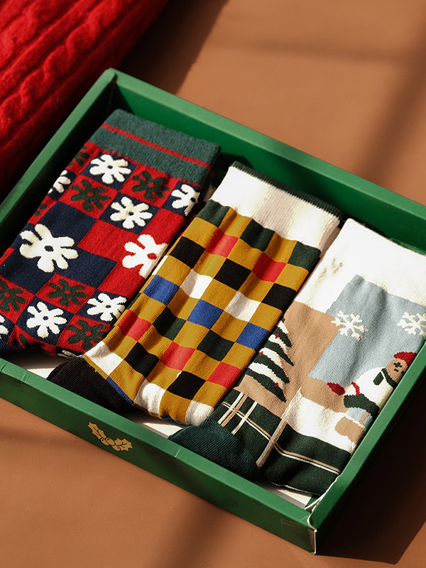 Style C Vintage Plaid Printed Christmas Gift Socks Accessories