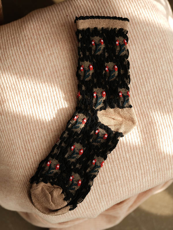 Khaki Vintage Keep Warm Multi-colored Jacquard Socks Accessories