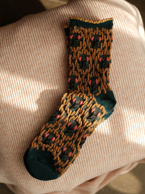 Green Vintage Keep Warm Multi-colored Jacquard Socks Accessories