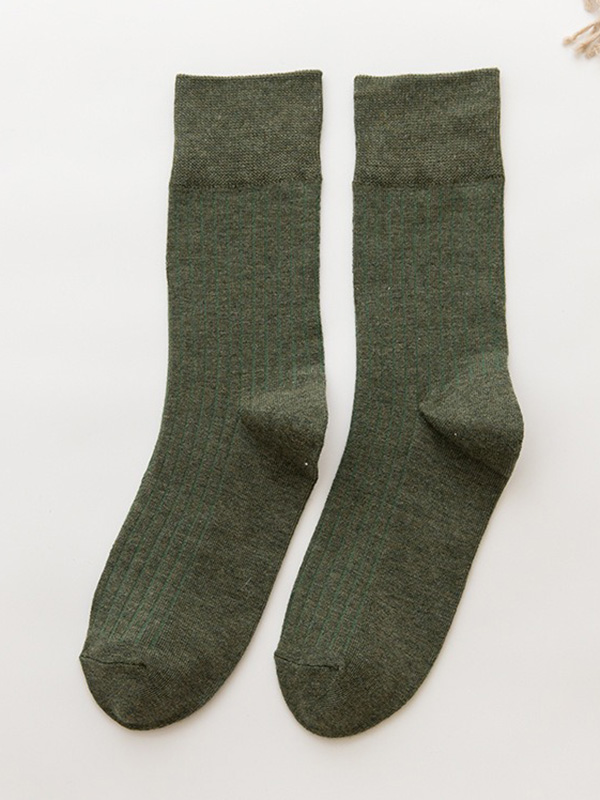 Army Green Vintage Knitting Jacquard Solid Color Socks Accessories