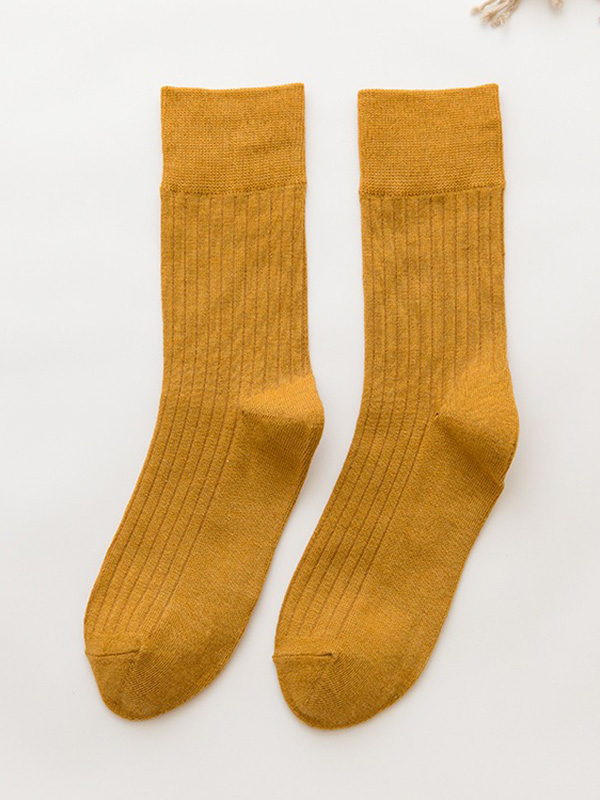 Yellow Vintage Knitting Jacquard Solid Color Socks Accessories