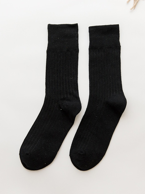 Black Vintage Knitting Jacquard Solid Color Socks Accessories