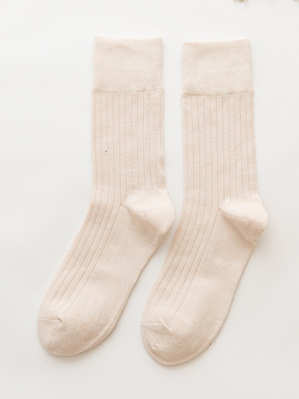 Beige Vintage Knitting Jacquard Solid Color Socks Accessories